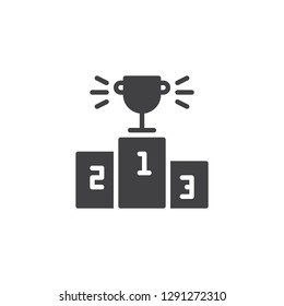 Pedestal and award cup vector icon. filled flat sign for mobile concept and web design. Winners podium with trophy simple solid icon. First place Symbol, logo illustration
