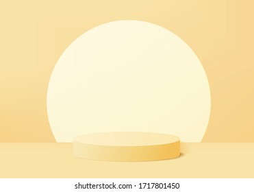 Pedestal background vector 3d yellow rendering with podium and minimal product scene, podium minimal background 3d rendering shape product yellow pastel platform. Stage for product in yellow stand.