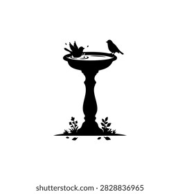 Pedestal bird bath silhouette vector flat design on white background.
