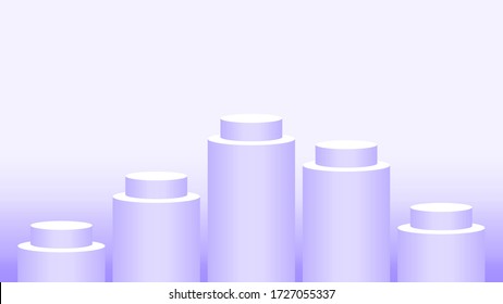 pedestal cylinder circle five steps for cosmetics showcase, podium circle stage purple pastel soft color, platform 5 steps and advertising copy space, podium round five layers of product display
