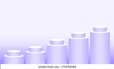 pedestal cylinder circle five steps for cosmetics showcase, podium circle stage purple pastel soft color, platform 5 steps and advertising copy space, podium round five layers of product display