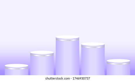 pedestal cylinder circle five steps for cosmetics showcase, podium circle stage purple pastel soft color, platform 5 steps and advertising copy space, podium round five layers of product display