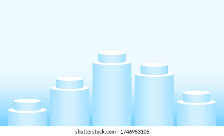 pedestal cylinder circle five steps for cosmetics showcase, podium circle stage light blue pastel soft color, platform 5 steps and advertising copy space, podium round five layers of product display