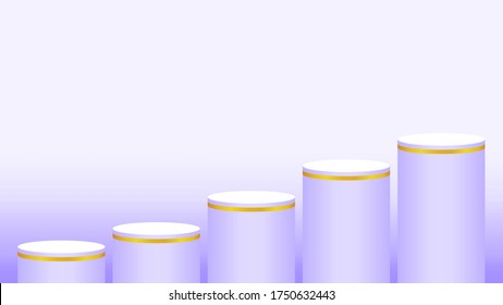 pedestal cylinder circle five steps for cosmetics showcase, podium circle stage purple pastel soft color, platform 5 steps and advertising copy space, podium round five layers of product display