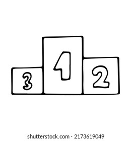 Pedestal doodle. Prize-winning pedestal. Hand drawn vector black and white illustration.