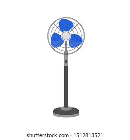 Pedestal fan, floor ventilator vector illustration. Air cooling device, stand fan isolated on white background. Wind blower, household appliance with rotating blades. Hot weather attribute.