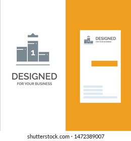 Pedestal, First, First Place, Education Grey Logo Design and Business Card Template