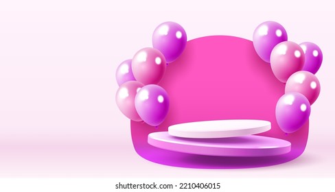 Pedestal holiday celebration, balloons podium happy day. Vector illustration