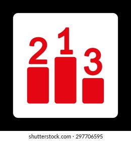Pedestal icon from Award Buttons OverColor Set. Icon style is red and white colors, flat rounded square button, black background.