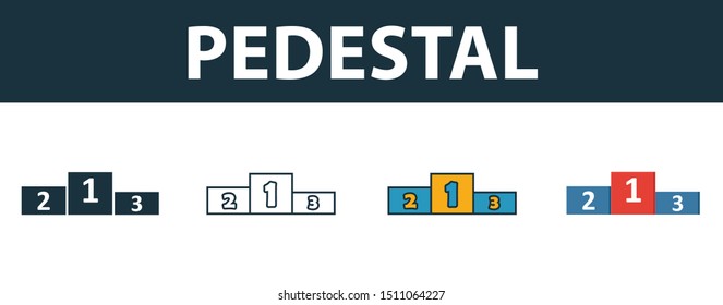 Pedestal icon set. Four elements in diferent styles from sport equipment icons collection. Creative pedestal icons filled, outline, colored and flat symbols.