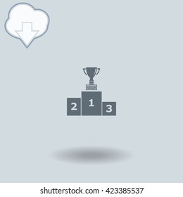 Pedestal icon with shadow. Cloud of download with arrow.