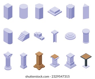 Pedestal icons set isometric vector. Podium stage. Winner table