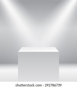Pedestal with light source isolated on grey background, vector illustration.