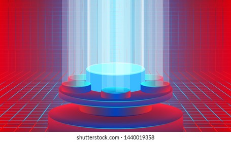 pedestal lighting for show or display your product and items. platform blank stand design with plaid industry colorful background style. vector illustration eps10