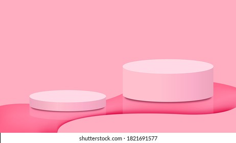 pedestal pink pastel, podium display for cosmetics product pink color, podium stage showcase for advertising make-up product, pink soft cylinder circle for banner, copy space, 3D illustration, vector