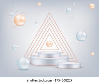 Pedestal or platform, background for cosmetic product presentation. 3d podium. Advertising place. Blank product stand background in pastel colors white. Vector EPS 10