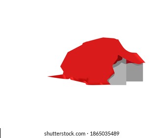 Pedestal or platform hidden under blanket isolated on white