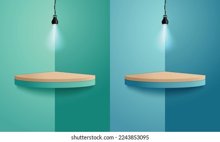 pedestal or platform illuminated by spotlights