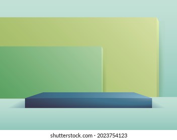 El pedestal es rectangular. Base azul geométrica abstracta. pedestal 3D para presentación de productos