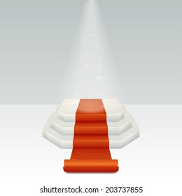 pedestal with red carpet on a light background and glow top