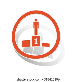 Pedestal sign sticker, orange circle with image inside, on white background
