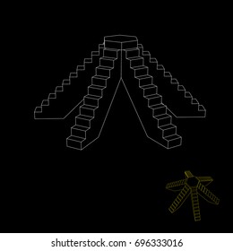 Pedestal with steps. Isolated on black background. Vector outline illustration.