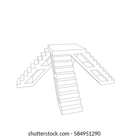 Pedestal with steps. Isolated on white background. Vector outline illustration.
