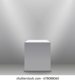 Pedestal, white empty 3d podium and spotlights vector illustration. Place for the exhibition. Vector EPS10