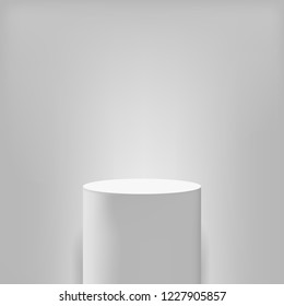 Pedestal Or White Round Podium Stand. Vector Museum Round Column Or Pillar Pedestal 3D Realistic Isolated Mockup