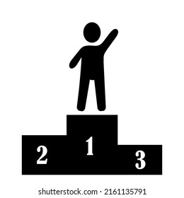 Pedestal winner isolated icon Vector silhouette of a winner man on a white background.