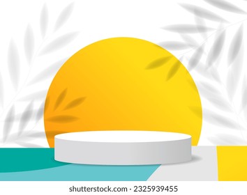 Pedestal With Yellow ball And Tropical Leaves 
With Gradient Mesh, Vector Illustration