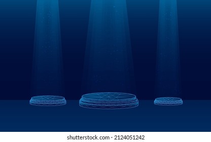 para un objeto o una presentación del producto. Escena estética abstracta con podio de forma geométrica. plantilla de escenario vectorial en el estilo de trama plexus