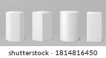 Pedestals or podium, abstract geometric empty museum stages, exhibit displays for award ceremony or product presentation. Gallery platform, geometric blank product stands, Realistic 3d vector set