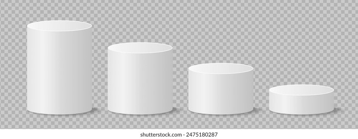 Pedestals or podium, abstract geometric empty museum scenes, exhibits for award ceremony or product presentation. Gallery platform, geometric empty product stands, realistic 3d vector set