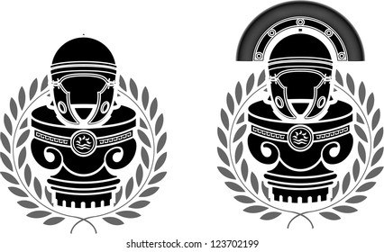 pedestals of roman helmets. stencils. second variant. vector illustration
