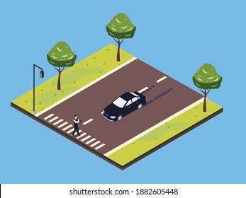 Accidente peatonal isométrico concepto vectorial 3d para banner, sitio web, ilustración, página de aterrizaje, volante, etc.