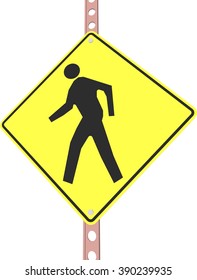 "pedestrian ahead" - 3d illustration of yellow roadsign isolated on white background