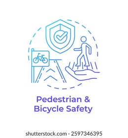 Pedestrian and bicycle safety blue gradient concept icon. Secure environment for non motorized road users. Round shape line illustration. Abstract idea. Graphic design. Easy to use in booklet