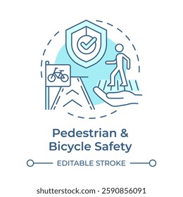 Pedestrian and bicycle safety soft blue concept icon. Secure environment for non motorized road users. Round shape line illustration. Abstract idea. Graphic design. Easy to use in booklet