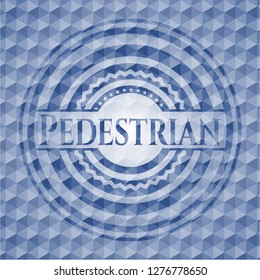 Pedestrian blue badge with geometric background.