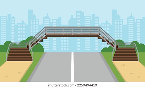 Pedestrian bridge over the road in the city. Vector illustration in flat style