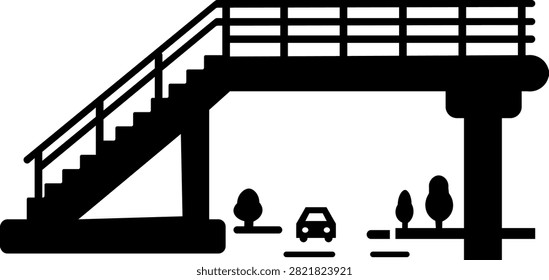 Pedestrian Bridge Stairs Vector Icon   Minimalist Urban Walkway Infrastructure Graphic