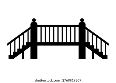 Pedestrian bridge with steps icon. Black silhouette. Front and side view. Vector simple flat graphic illustration. Isolated object on a white background.