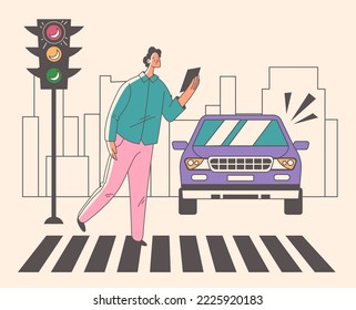 Pedestrian car accident danger crosswalk abstract concept. Vector graphic design illustration element
