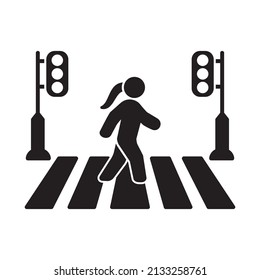 Pedestrian Cross, Zebra Cross Icon Logo Design Vector Template Illustration