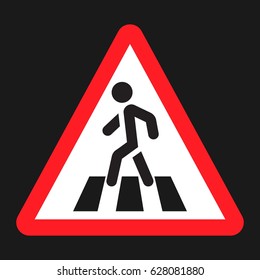 Pedestrian crossing and crosswalk sign flat icon, Traffic and road sign, vector graphics, a solid pattern on a black background, eps 10