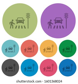 Pedestrian crossing darker flat icons on color round background