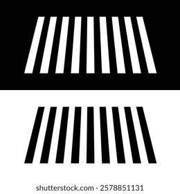 Pedestrian crossing icon. Crosswalk icon. Pedestrian crossing icon. Zebra crossing. Vector illustration, side high view vector of a Pedestrian crossing in a street, white zebras on asphalt road, eps10