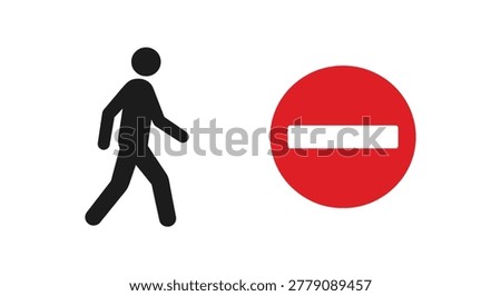 Pedestrian crossing and no entry sign flat vector silhouette
