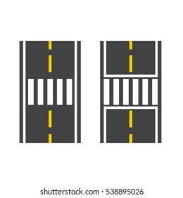 Pedestrian crossing on road top view vector illustration, crosswalk path, crossover set on white background